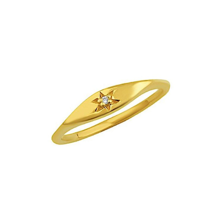 Mini Starburst Signet Ring Gold