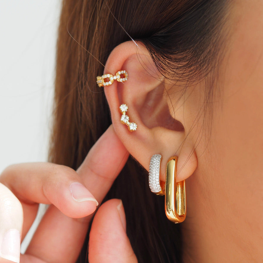 Mini Pavé Bold Link Hoop Earrings