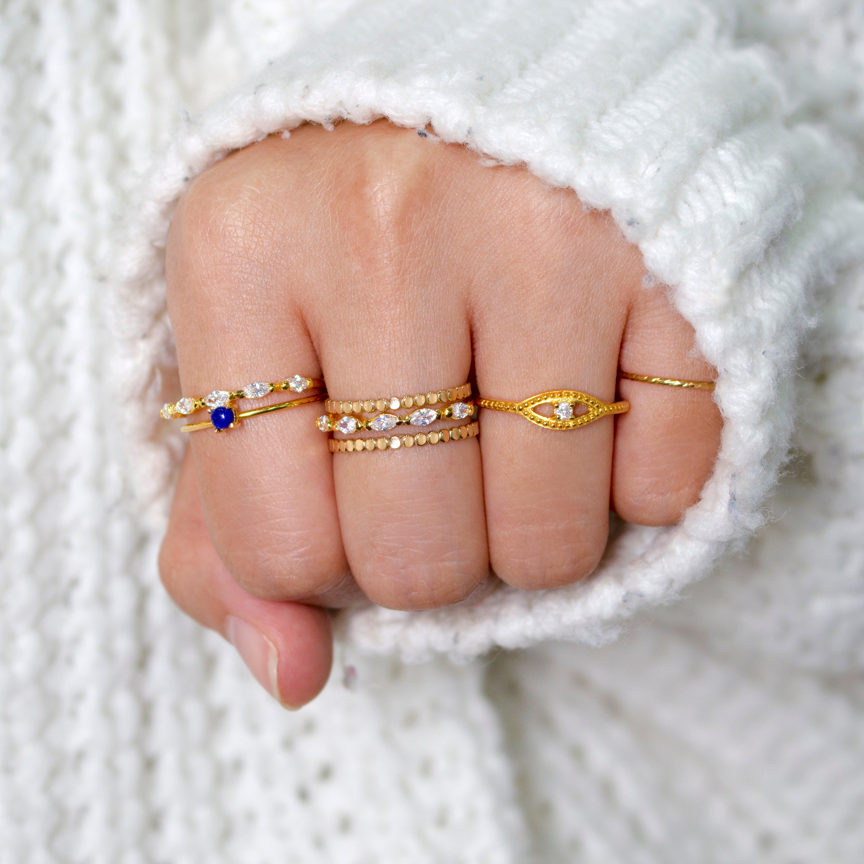Beaded Disc Stacking Ring Gold