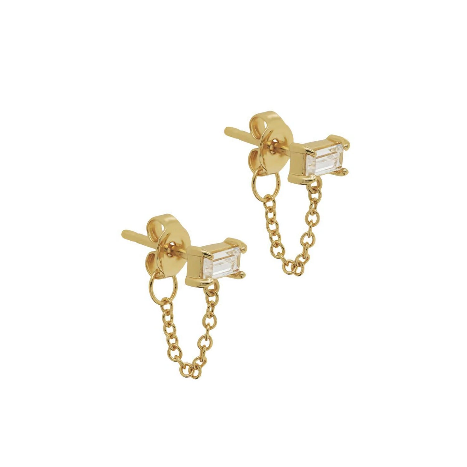 Minimal Baguette Chain Stud Earrings